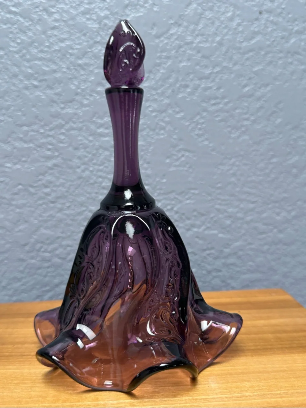 Fenton Purple Glass Bell with Swirled Embossed Design - Picture 3 of 8